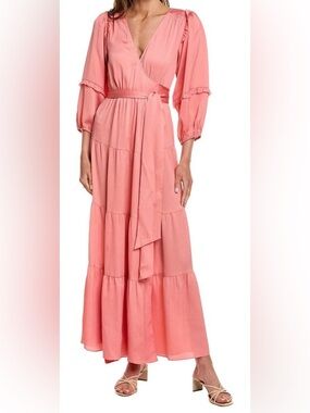 ba&sh NWT Robe Wariane Tiered Wrap Maxi Dress Peach